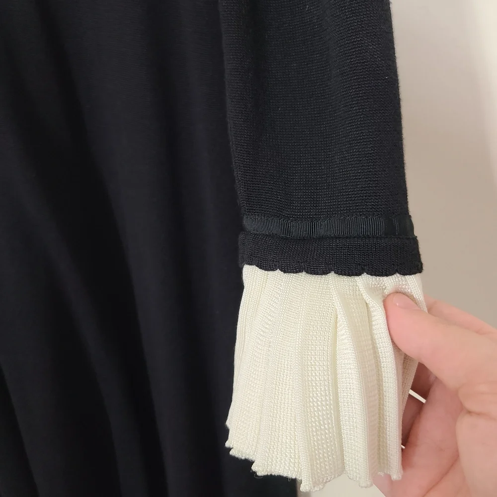 CeCe Womens XL Black Sweater Dress White Pleated Cuffs‎ Mockneck Preppy Casual